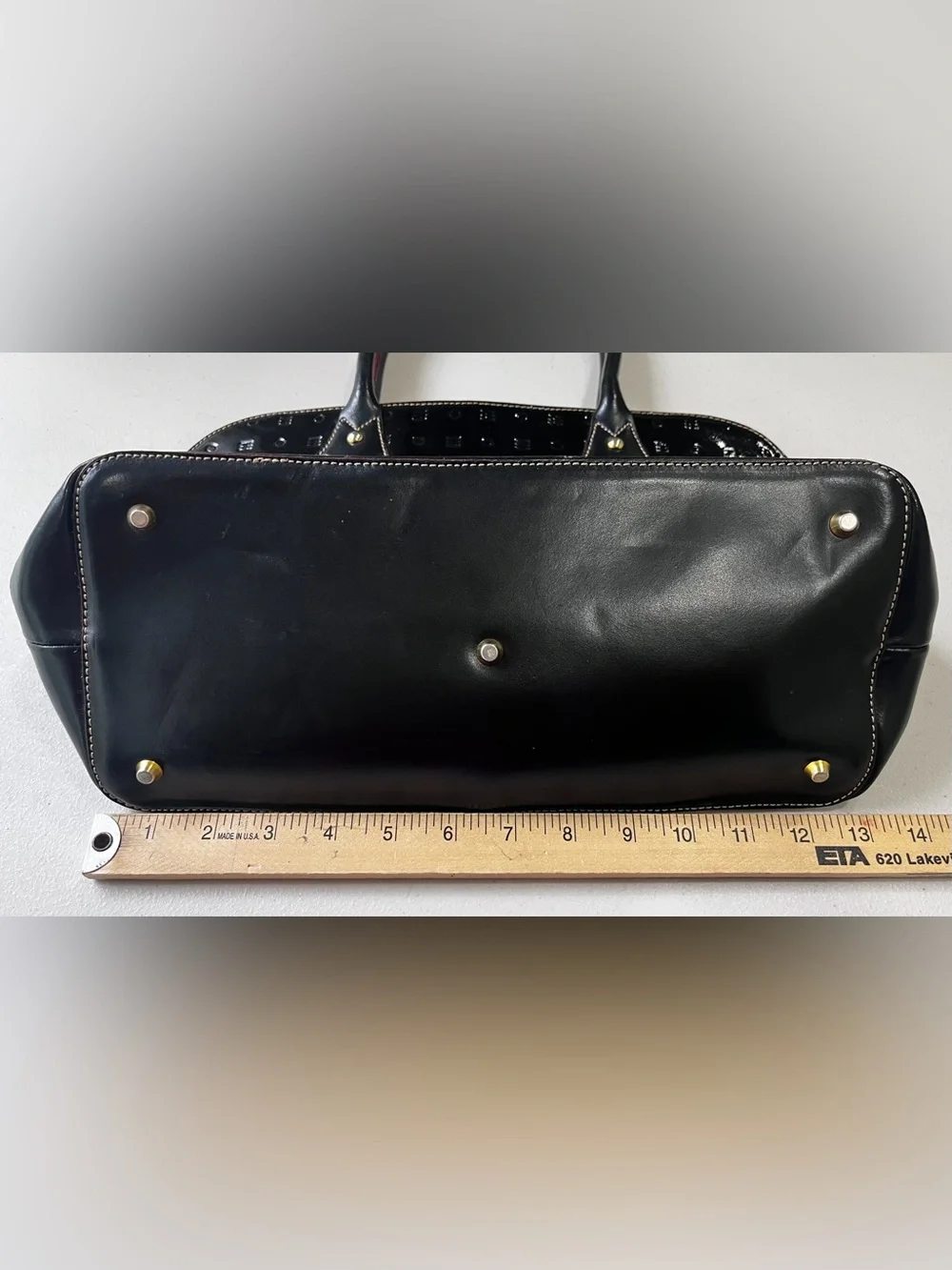 Arcadia Black Patent Leather Embossed Dome Satchel Bag Made in Italy